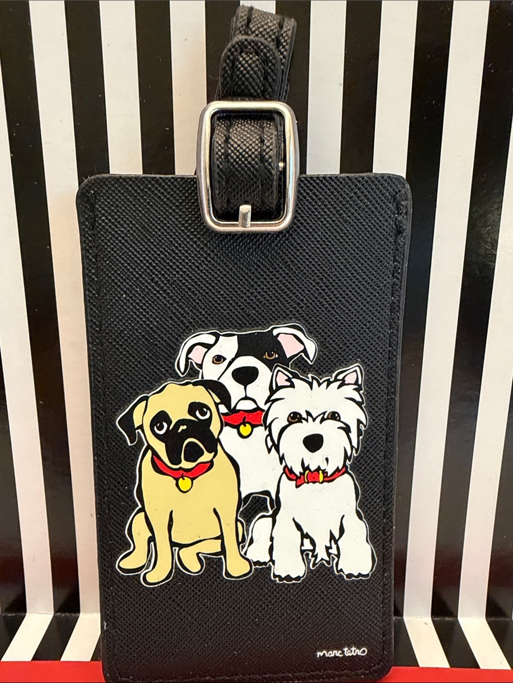 Marc Tetro Black Dog Trio Leather Luggage Tag 4.5” x 2.5”